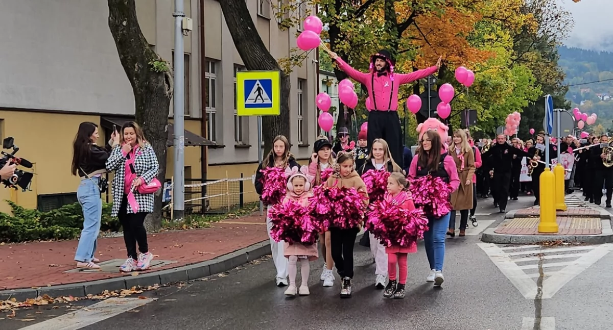 Mieszkańcy , Powiatowy Marsz Różowej Wstążki przeszedł ulicami Myślenic - zdjęcie, fotografia