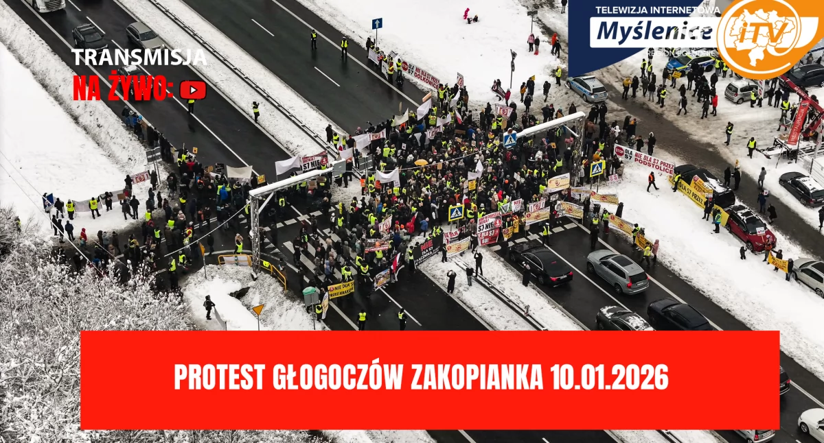 Mieszkańcy , Głogoczów protest zakopiance przeciwko Protestujący mówią tędy droga - zdjęcie, fotografia