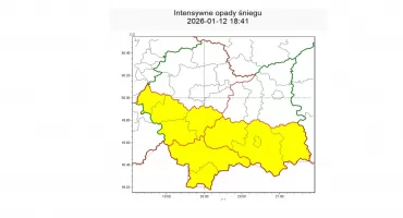 IMGW ostrzega: intensywne opady śniegu w powiecie myślenickim 13.01.2026 r.