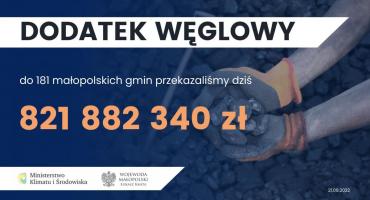 Wojewoda małopolski: pieniądze na wypłatę tzw. dodatku węglowego przekazaliśmy na konta samorządów